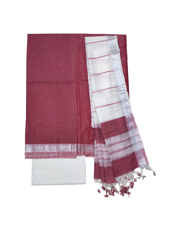 Light Pink Mangalagiri Cotton Unstitched Salwar Suit Set with Dupatta for Women