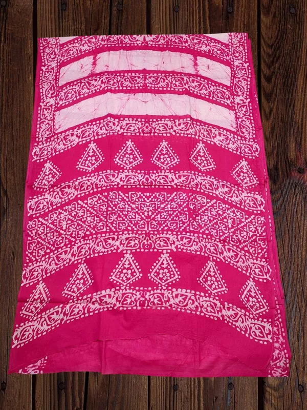 Pink Hand Block Print Pure Cotton Saree with Running Blouse