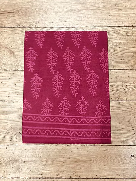 Maroon Hand Block Print Pure Cotton Saree with Running Blouse