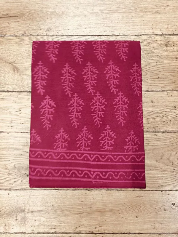 Maroon Hand Block Print Pure Cotton Saree with Running Blouse