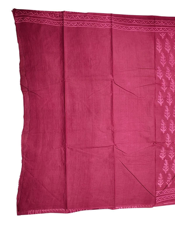 Maroon Hand Block Print Pure Cotton Saree with Running Blouse