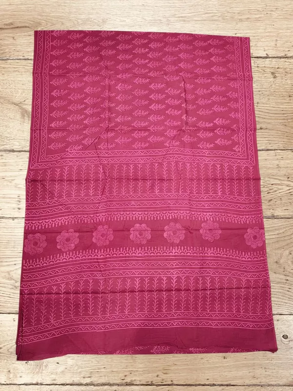 Maroon Hand Block Print Pure Cotton Saree with Running Blouse