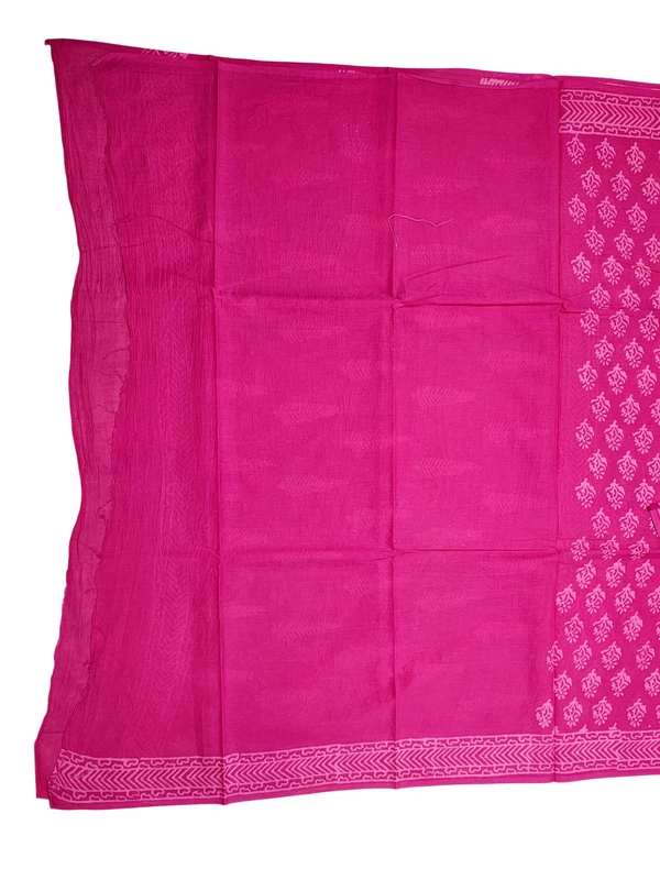 Pink Hand Block Print Cotton Saree with Running Blouse