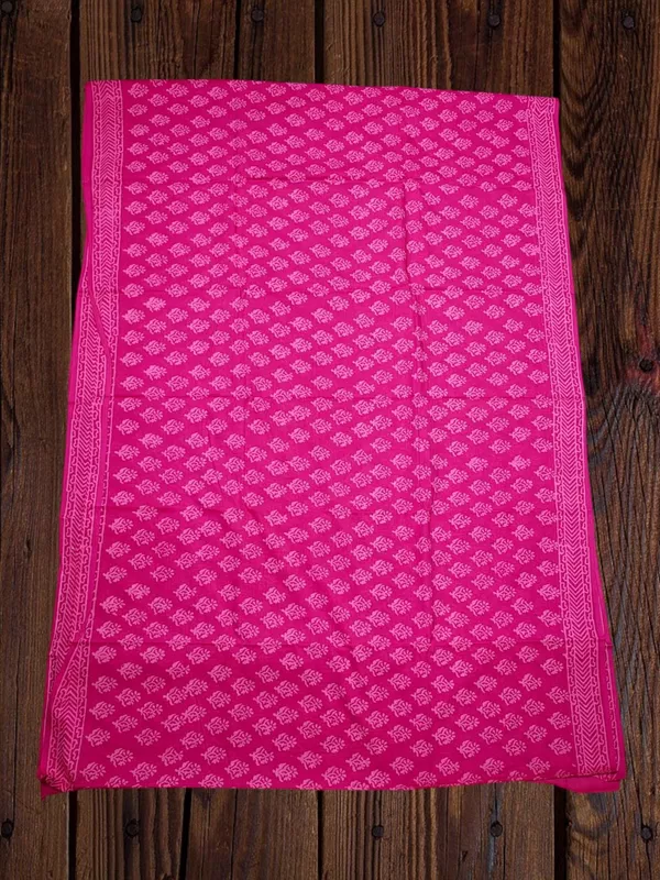 Pink Hand Block Print Cotton Saree with Running Blouse