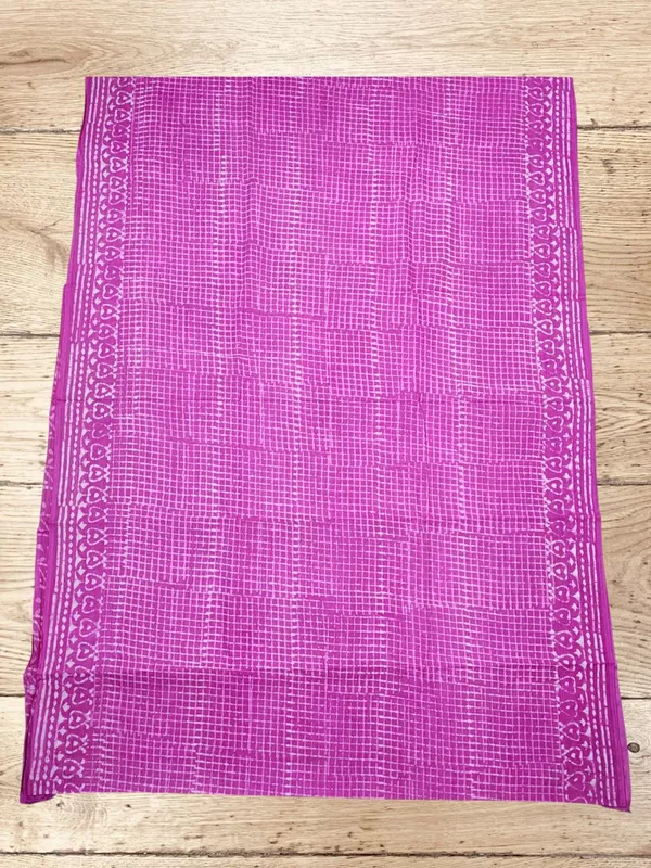 Pink Hand Block Print Suit Saree with Running Blouse