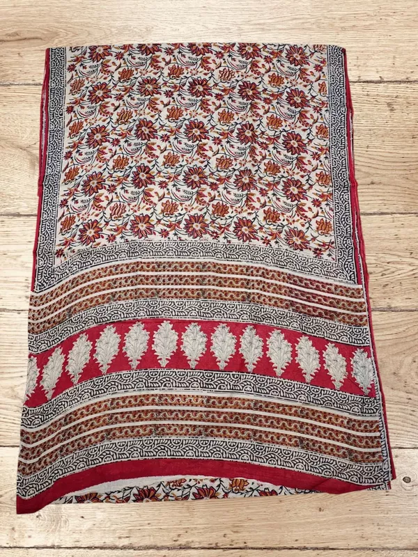 Red Hand Block Print Pure Cotton Saree with Running Blouse