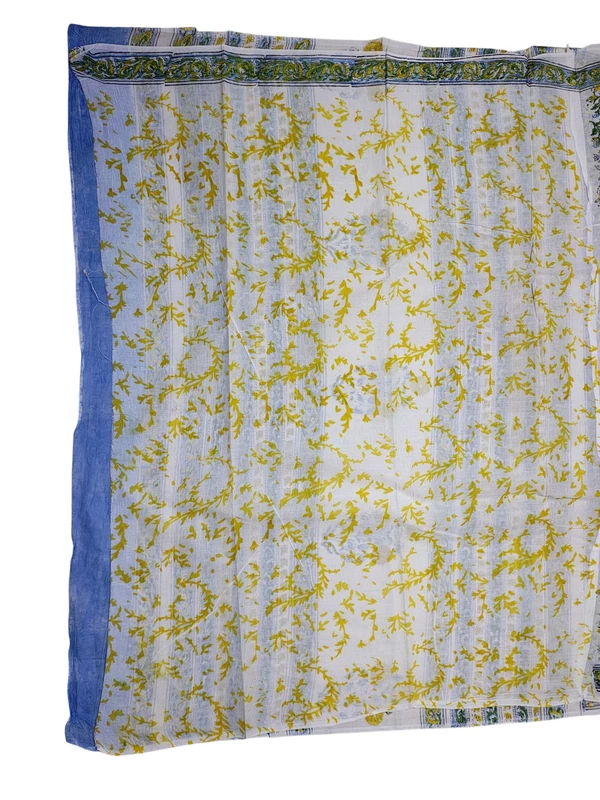 Green Hand Block Print Pure Cotton Saree with Running Blouse