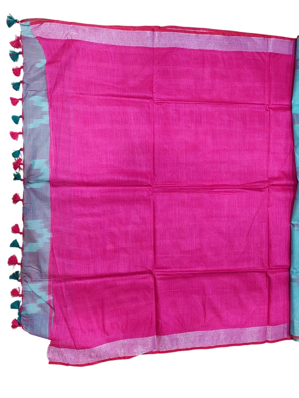 Blue & Pink Ikkat Pure Cotton Saree with Unstitched Blouse