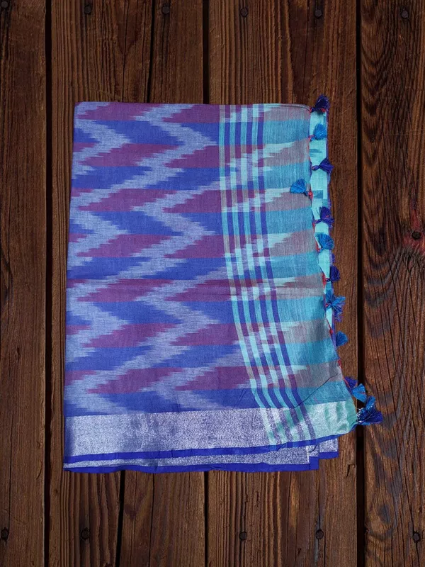 Blue & Purple Odisha Ikkat Pure Cotton Saree with Unstitched Blouse