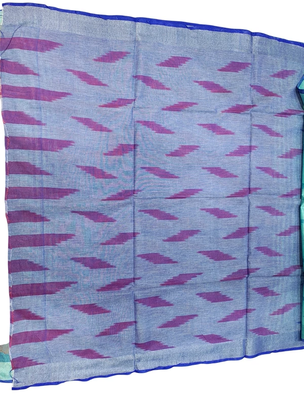 Blue & Purple Odisha Ikkat Pure Cotton Saree with Unstitched Blouse