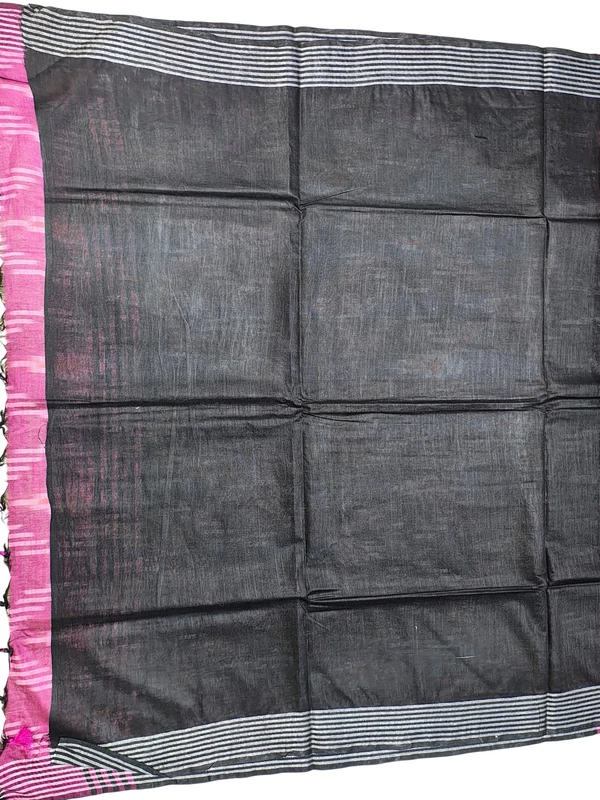 Magenta & Black Ikkat Pure Cotton Saree with Unstitched Blouse