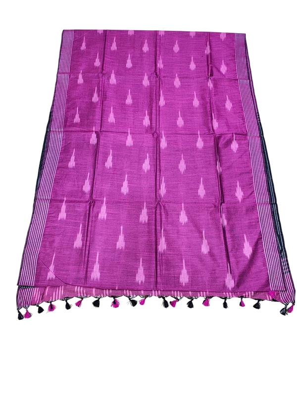 Magenta & Black Ikkat Pure Cotton Saree with Unstitched Blouse
