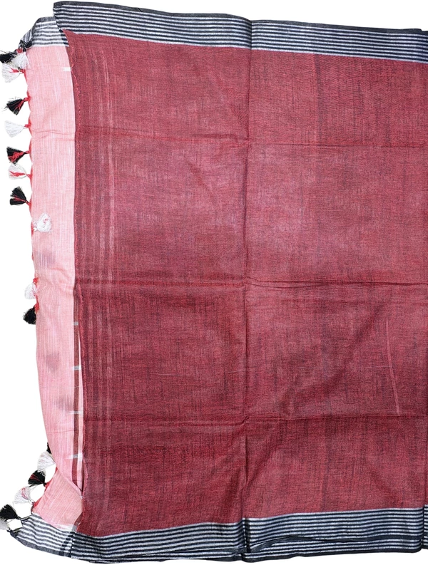 Pink & Black Ikkat Pure Cotton Saree with Unstitched Blouse