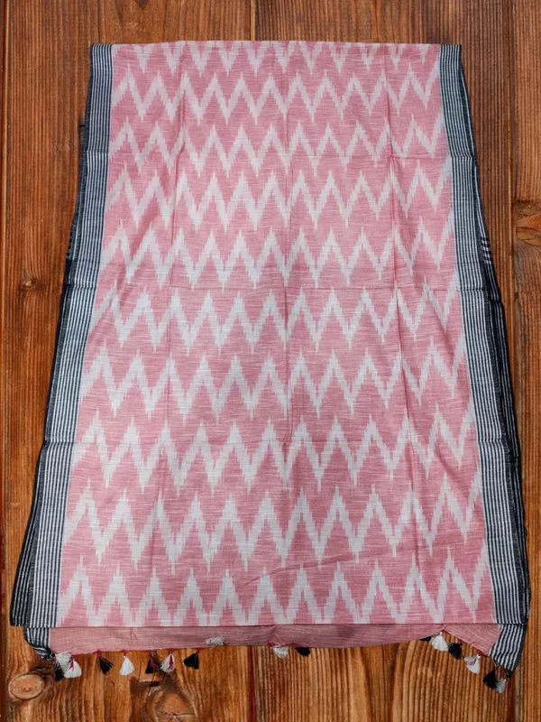 Pink & Black Ikkat Pure Cotton Saree with Unstitched Blouse
