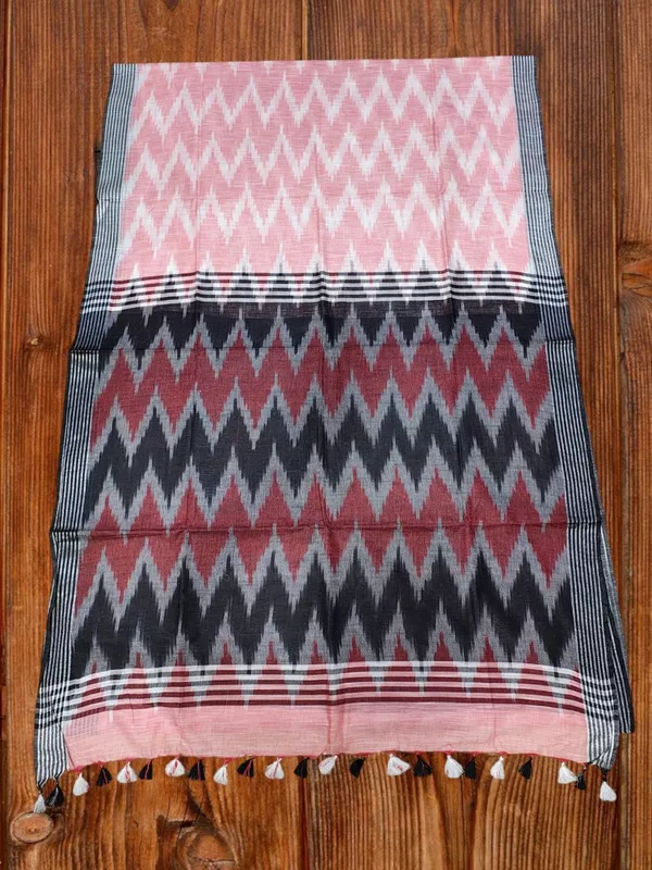 Pink & Black Ikkat Pure Cotton Saree with Unstitched Blouse
