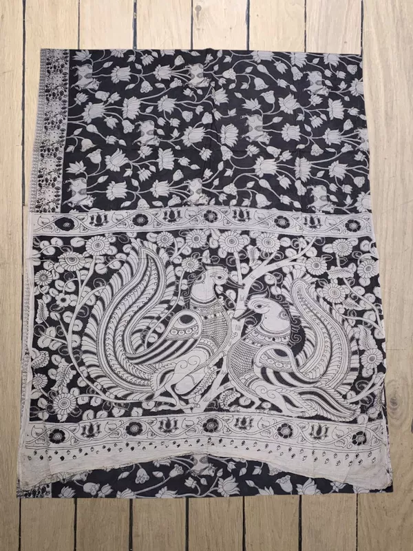 Black Kalamkari Pure Cotton Saree with Unstitched Blouse