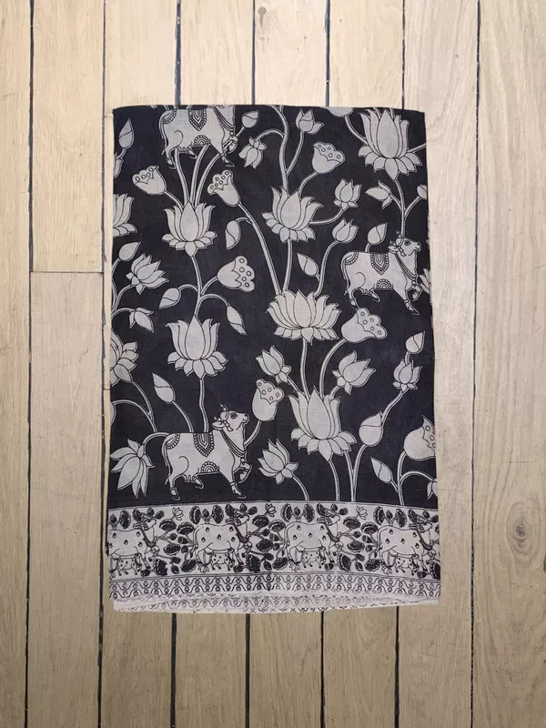 Black Kalamkari Pure Cotton Saree with Unstitched Blouse