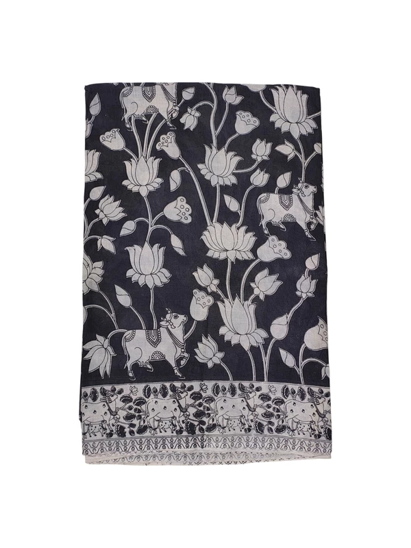 Black Kalamkari Pure Cotton Saree with Unstitched Blouse