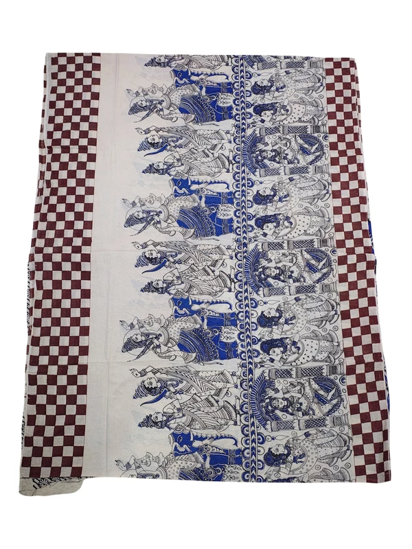 Blue Kalamkari Pure Cotton Saree with Unstitched Blouse
