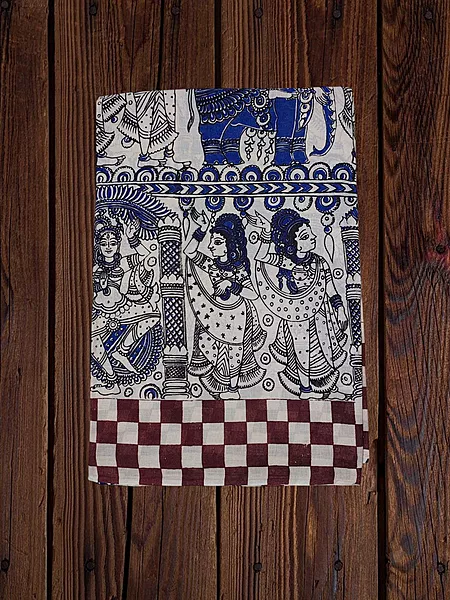 Blue Kalamkari Pure Cotton Saree with Unstitched Blouse