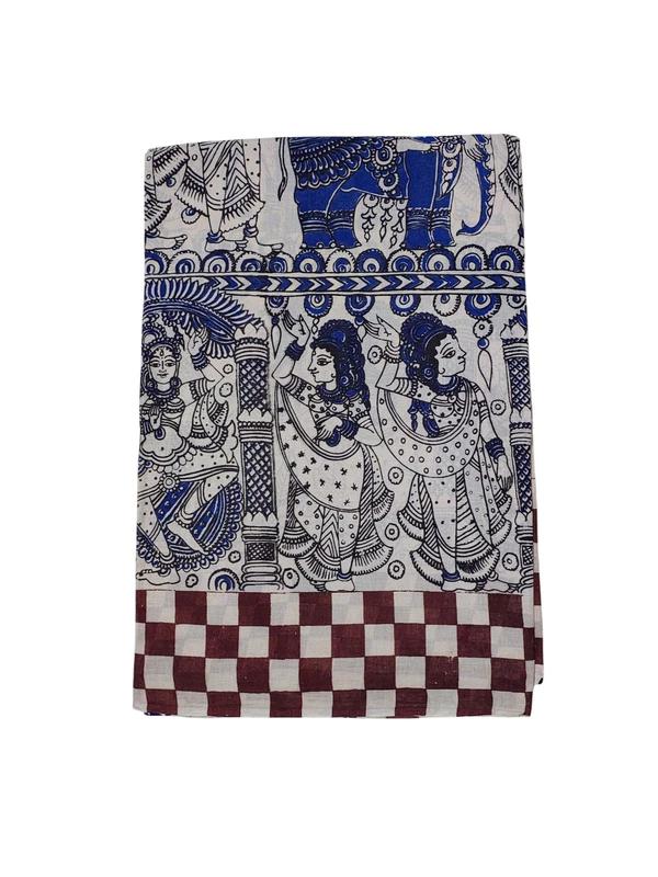 Blue Kalamkari Pure Cotton Saree with Unstitched Blouse