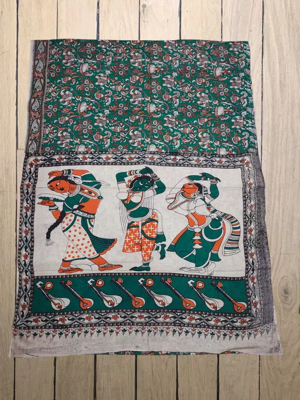 Green Kalamkari Cotton Saree with Unstitched Blouse