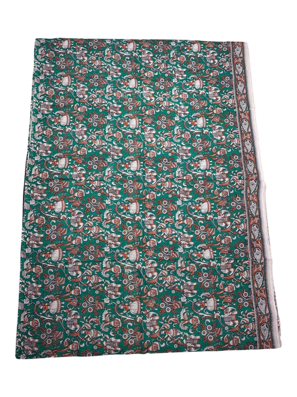 Green Kalamkari Cotton Saree with Unstitched Blouse
