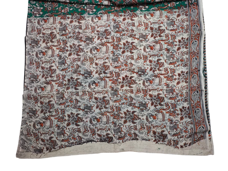 Green Kalamkari Cotton Saree with Unstitched Blouse