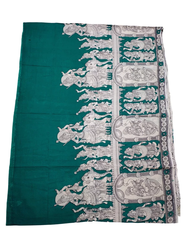 Green Kalamkari Pure Cotton Saree with Unstitched Blouse