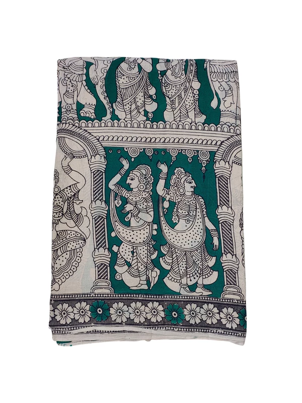 Green Kalamkari Pure Cotton Saree with Unstitched Blouse