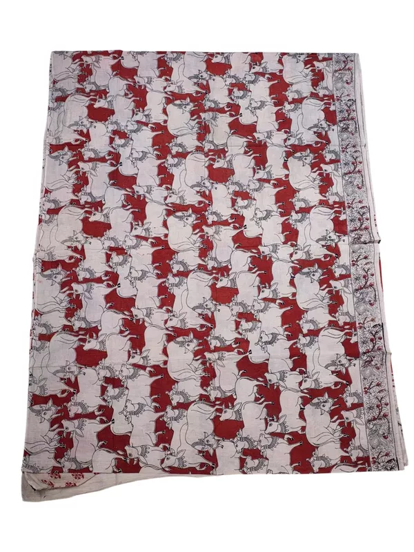 Maroon Kalamkari Pure Cotton Saree with Unstitched Blouse