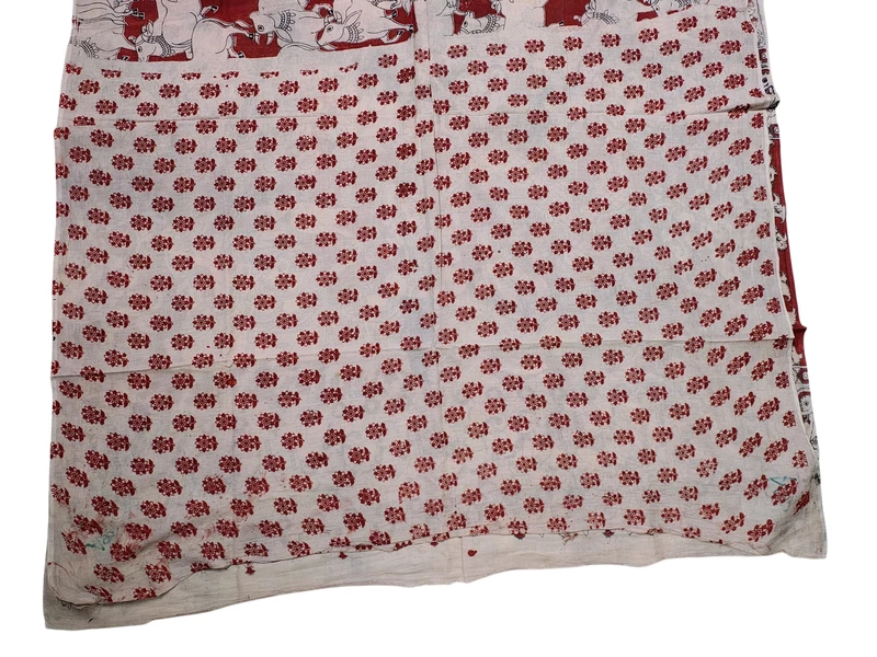 Maroon Kalamkari Pure Cotton Saree with Unstitched Blouse
