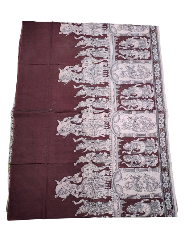 Maroon Kalamkari Suti Saree with Unstitched Blouse