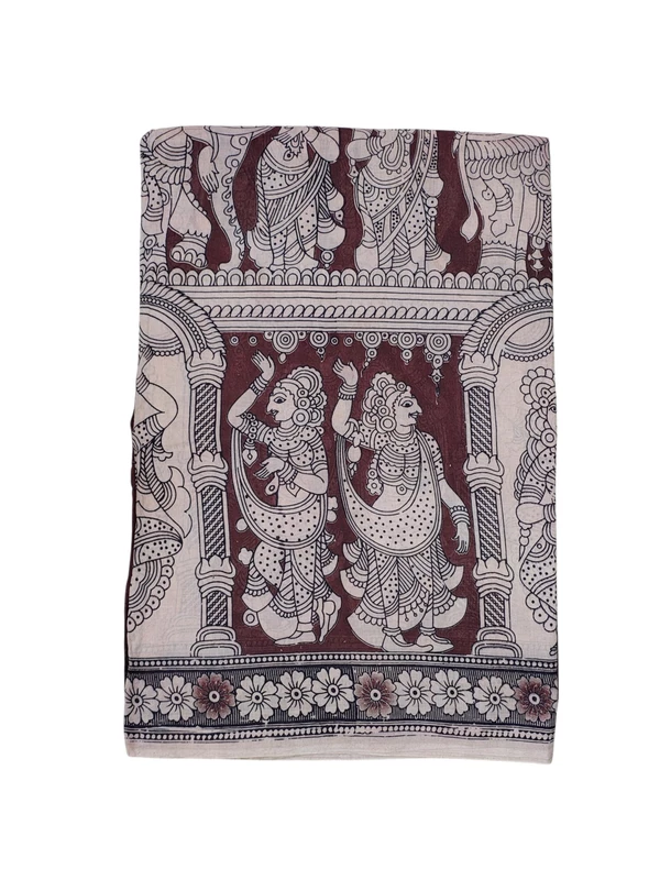 Maroon Kalamkari Suti Saree with Unstitched Blouse