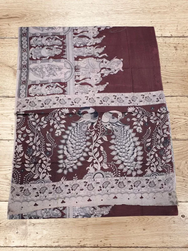 Maroon Kalamkari Suti Saree with Unstitched Blouse