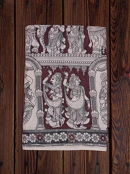 Maroon Kalamkari Suti Saree with Unstitched Blouse