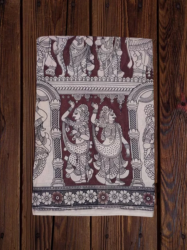 Maroon Kalamkari Suti Saree with Unstitched Blouse