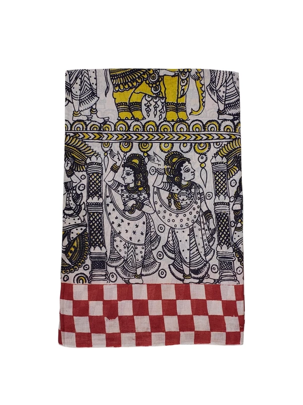 Maroon Kalamkari Pure Suti Saree with Unstitched Blouse