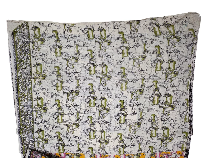 Mustard Kalamkari Cotton Saree with Unstitched Blouse