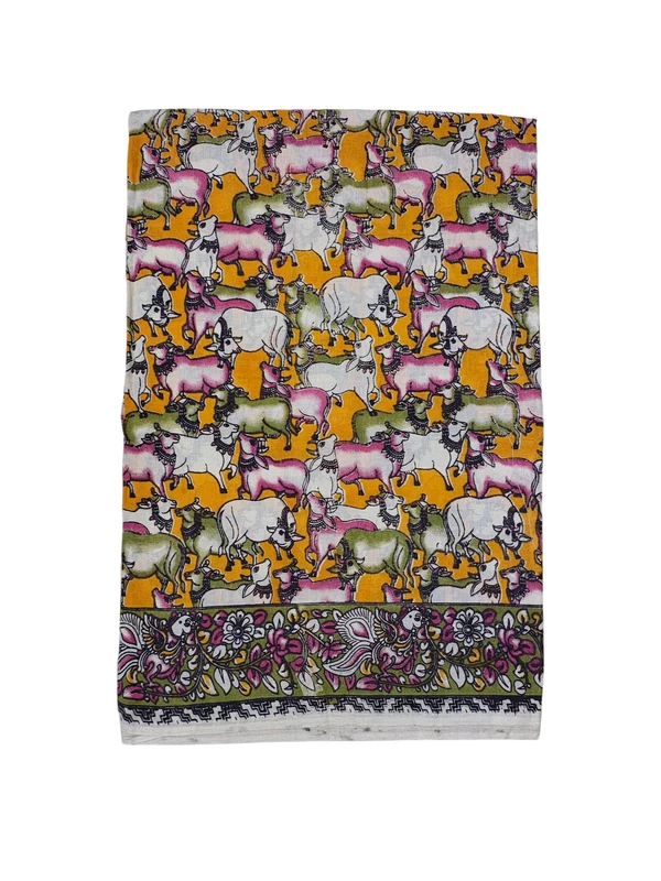 Mustard Kalamkari Cotton Saree with Unstitched Blouse
