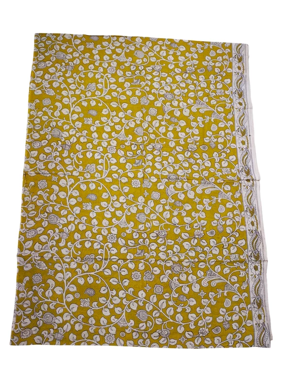 Olive Green Kalamkari Cotton Saree with Unstitched Blouse