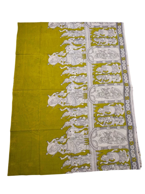Olive Green Kalamkari Suti Saree with Unstitched Blouse