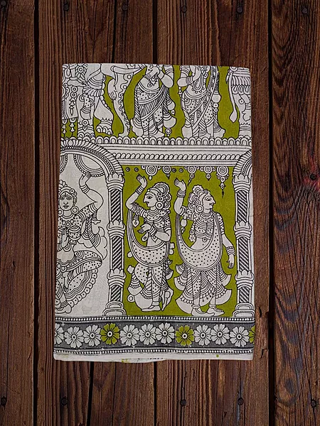 Olive Green Kalamkari Suti Saree with Unstitched Blouse