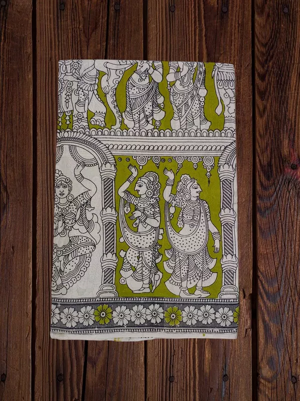 Olive Green Kalamkari Suti Saree with Unstitched Blouse