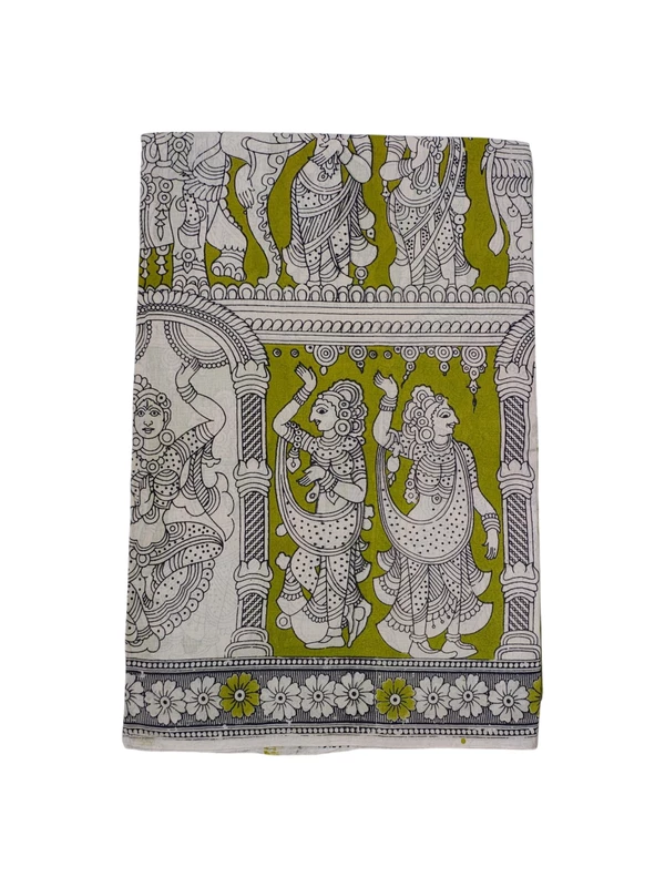 Olive Green Kalamkari Suti Saree with Unstitched Blouse