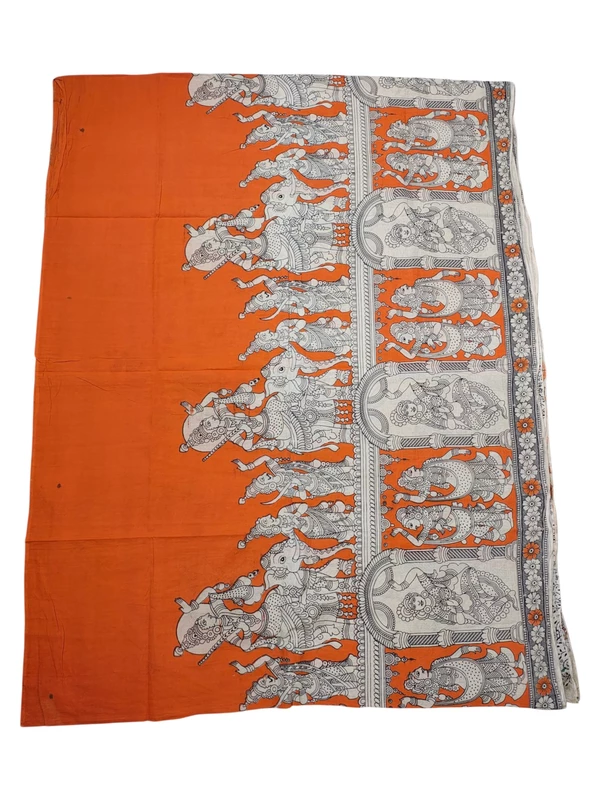 Orange Kalamkari Cotton Saree with Unstitched Blouse