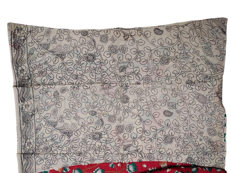 Red Kalamkari Cotton Saree with Unstitched Blouse