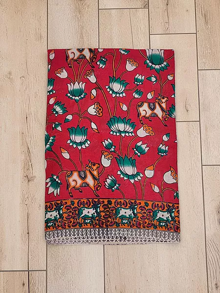 Red Kalamkari Cotton Saree with Unstitched Blouse