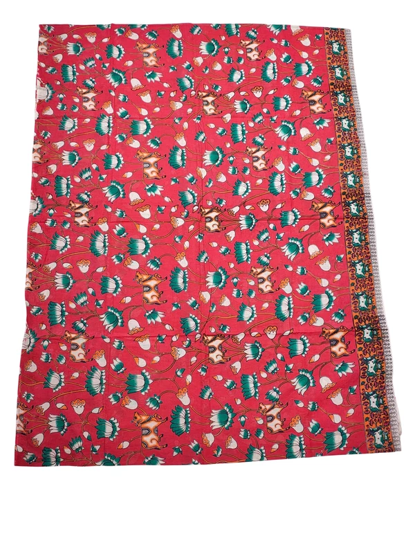 Red Kalamkari Cotton Saree with Unstitched Blouse