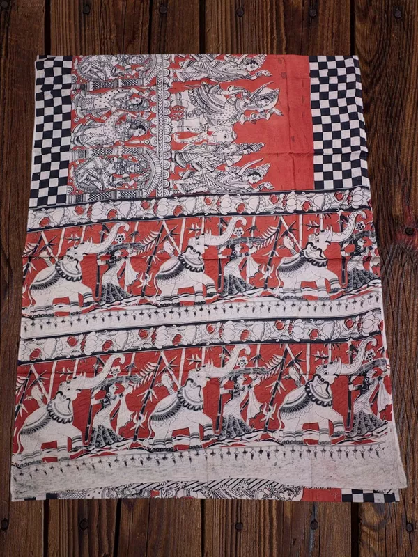 Red Kalamkari Pure Cotton Saree with Unstitched Blouse